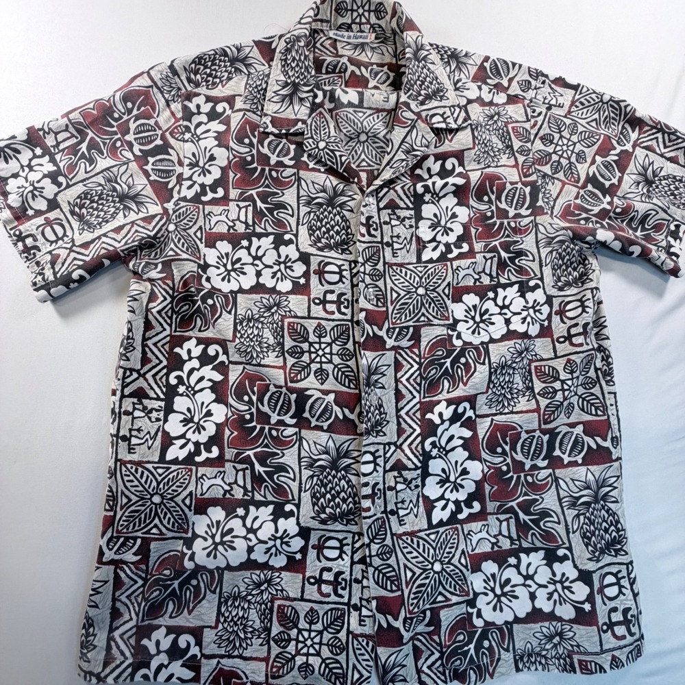 Vintage Hawaiian Shirt Made in Hawaii‎ Tiki Pineapple Floral Mens M L Tagless